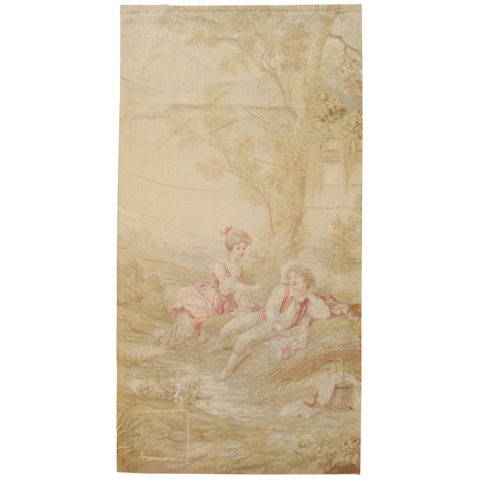 Tapisserie française ancienne d'Aubusson du 19ème siècle, faite à la main, tenture murale, soie fine