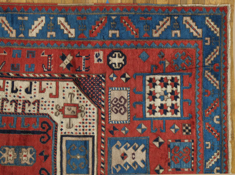 Hand-Knotted Antique Russian Kazak Rug