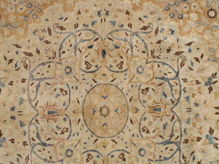 Persian Antique Tabriz Carpet, Fine Handmade Oriental Rug, Pale Blue, Taupe, Gold, Ivory For Sale