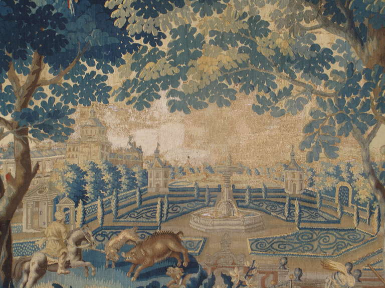 This very fine Oudenaarde tapestry is one in the series related to the mythological story of Ulysses. It was woven in the late 18th century using the highest quality wool and silk. We believe the subject here dissipates a battle scene of mycological