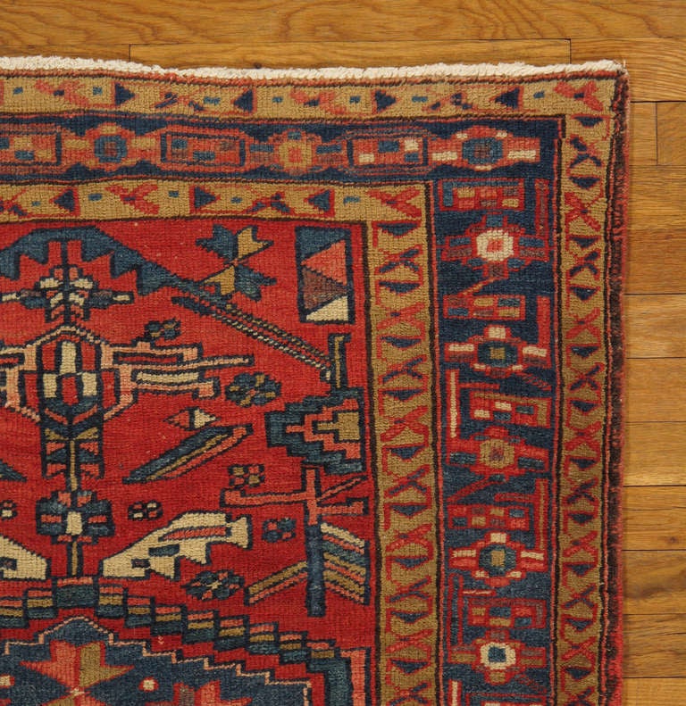 Heriz Serapi Antique Heriz Northwest Persian Runner, Handmade Rug Navy Blue, Red, Ivory For Sale