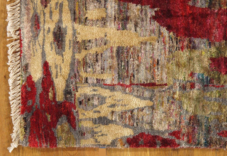 Vintage Silk Sari Rug In Excellent Condition In Port Washington, NY