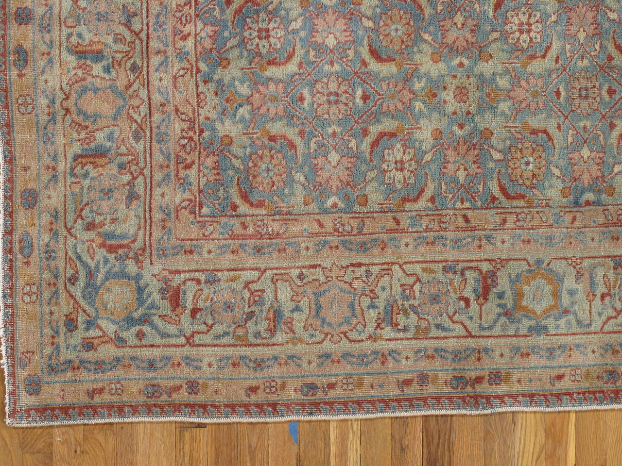 Early 20th Century Antique Agra Gallery Runner, Fine Indian Rug, Light Blue, Ivory, Coral, Allover For Sale