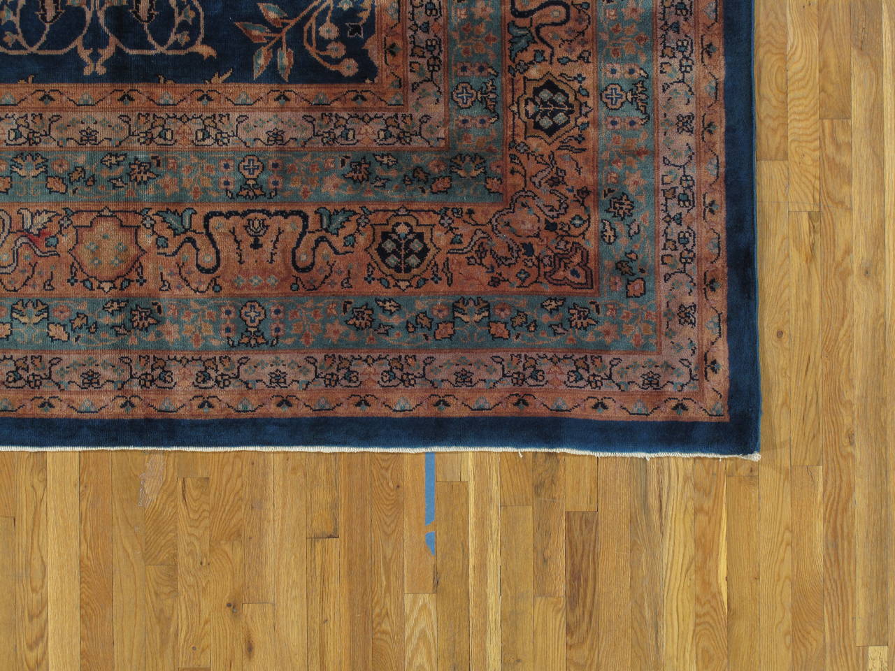 Antique Indian Agra Carpet, Handmade Oriental Rug, Blue, Gold, Ivory, Allover In Excellent Condition In Port Washington, NY