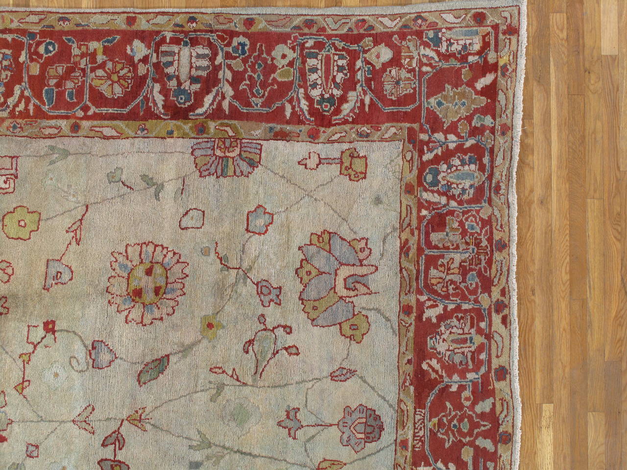 Antiker persischer Sultanabad-Teppich, handgefertigter orientalischer Teppich, Hellblau, Elfenbein, Rot (Persisch) im Angebot