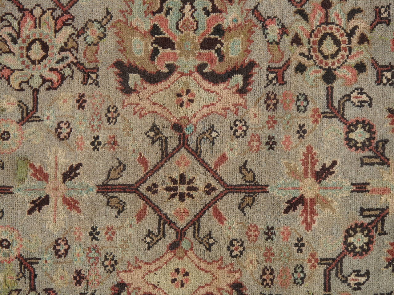 Turkish Antique Oushak Carpet, Handmade Oriental Rug, Pale blue, Coral Taupe, Cream Fine For Sale
