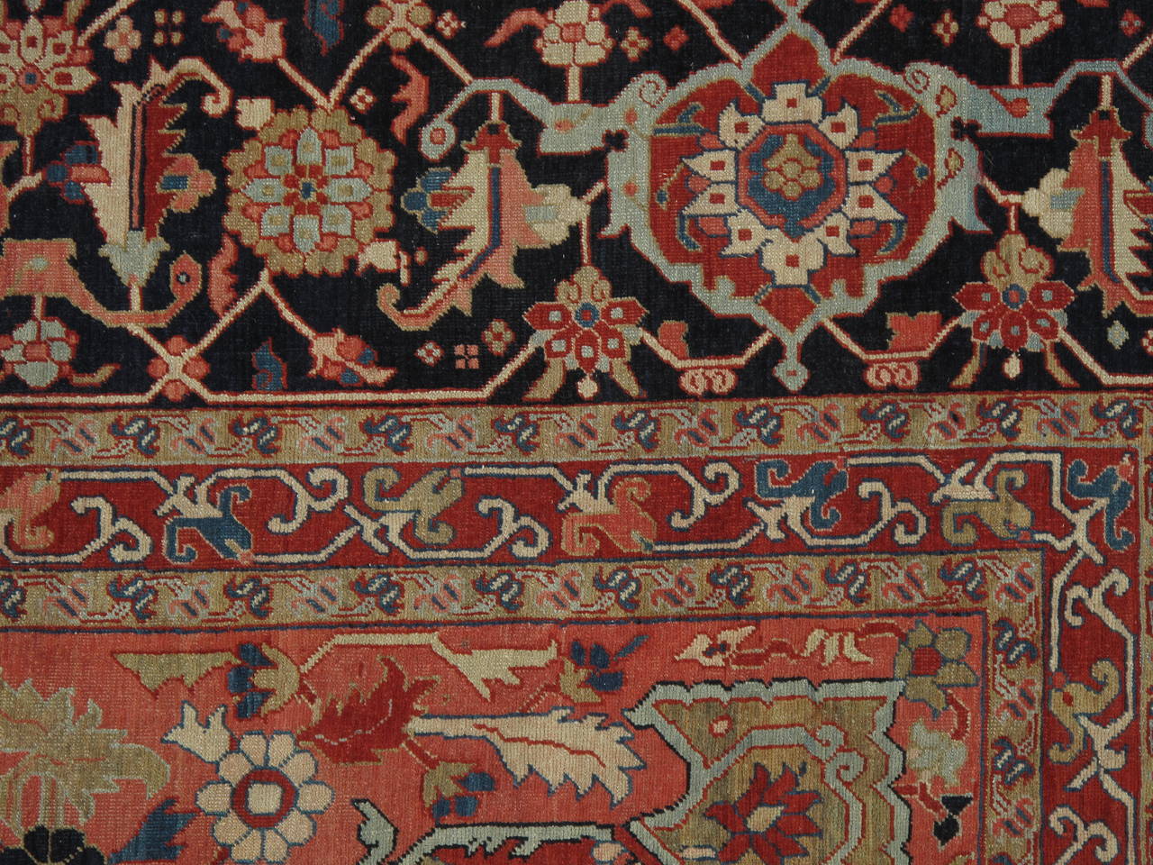 Hand-Knotted Antique Persian Serapi Carpet, Handmade Wool Oriental Rug, Ivory and Light Blue