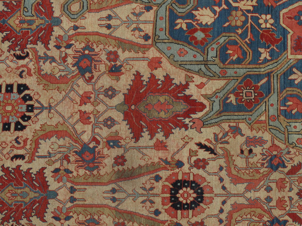 Antique Persian Serapi Carpet, Handmade Wool Oriental Rug, Ivory and Light Blue 2