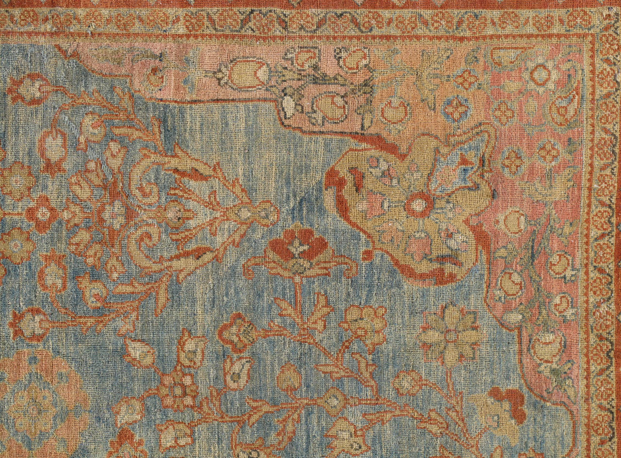 Late 19th Century Antique Sultanabad Carpet, Handmade Oriental Rug, Light Blue Wool Persian Carpet