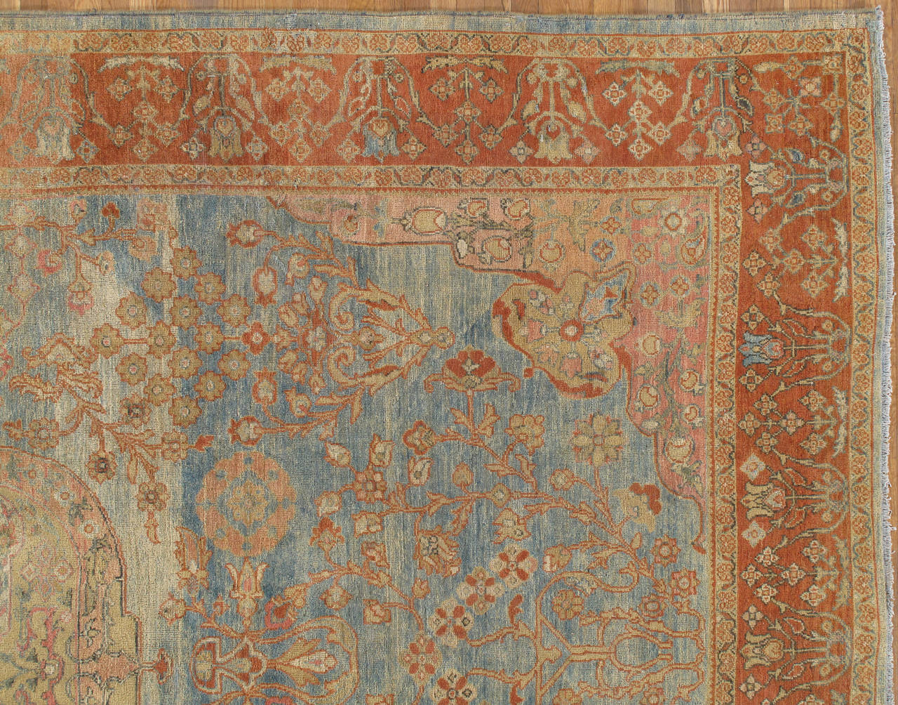 Antique Sultanabad Carpet, Handmade Oriental Rug, Light Blue Wool Persian Carpet 1