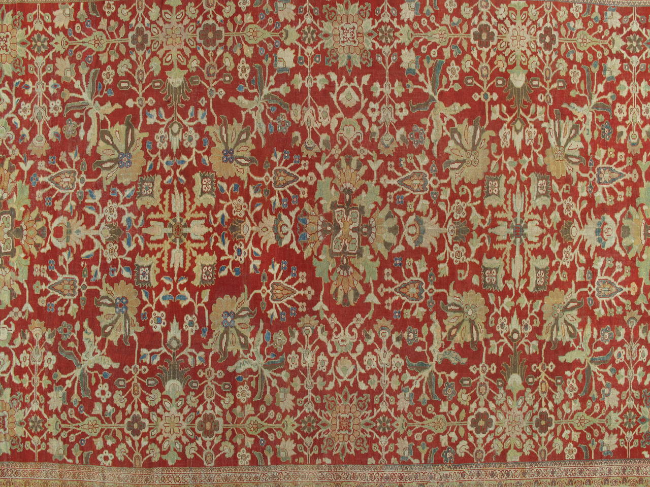Hand-Knotted Antique Persian Sultanabad Carpet, Handmade Oriental Rug, Red, Green, Gold, Fine