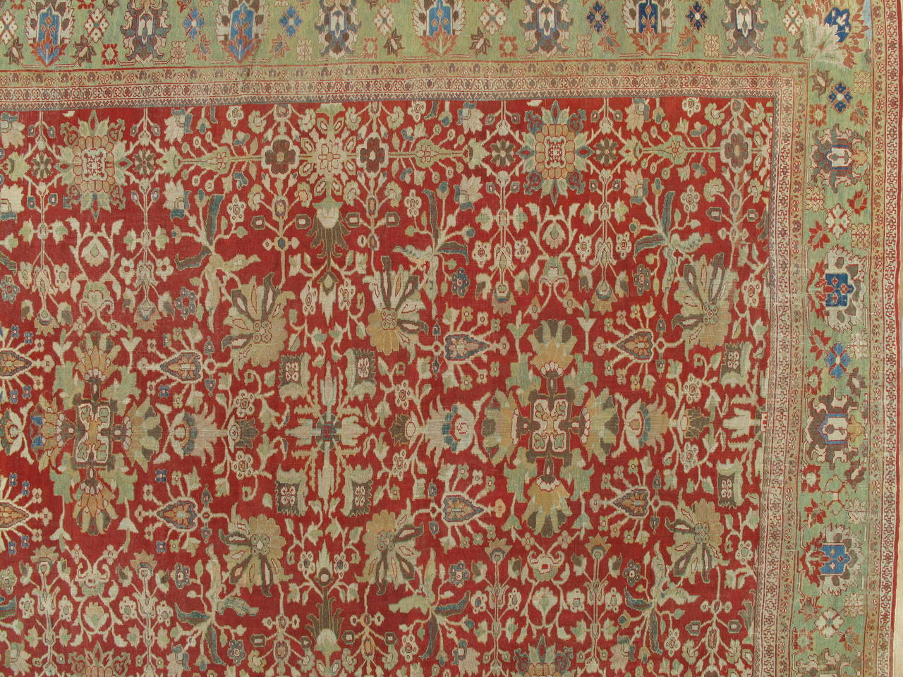 Antique Persian Sultanabad Carpet, Handmade Oriental Rug, Red, Green, Gold, Fine In Good Condition In Port Washington, NY
