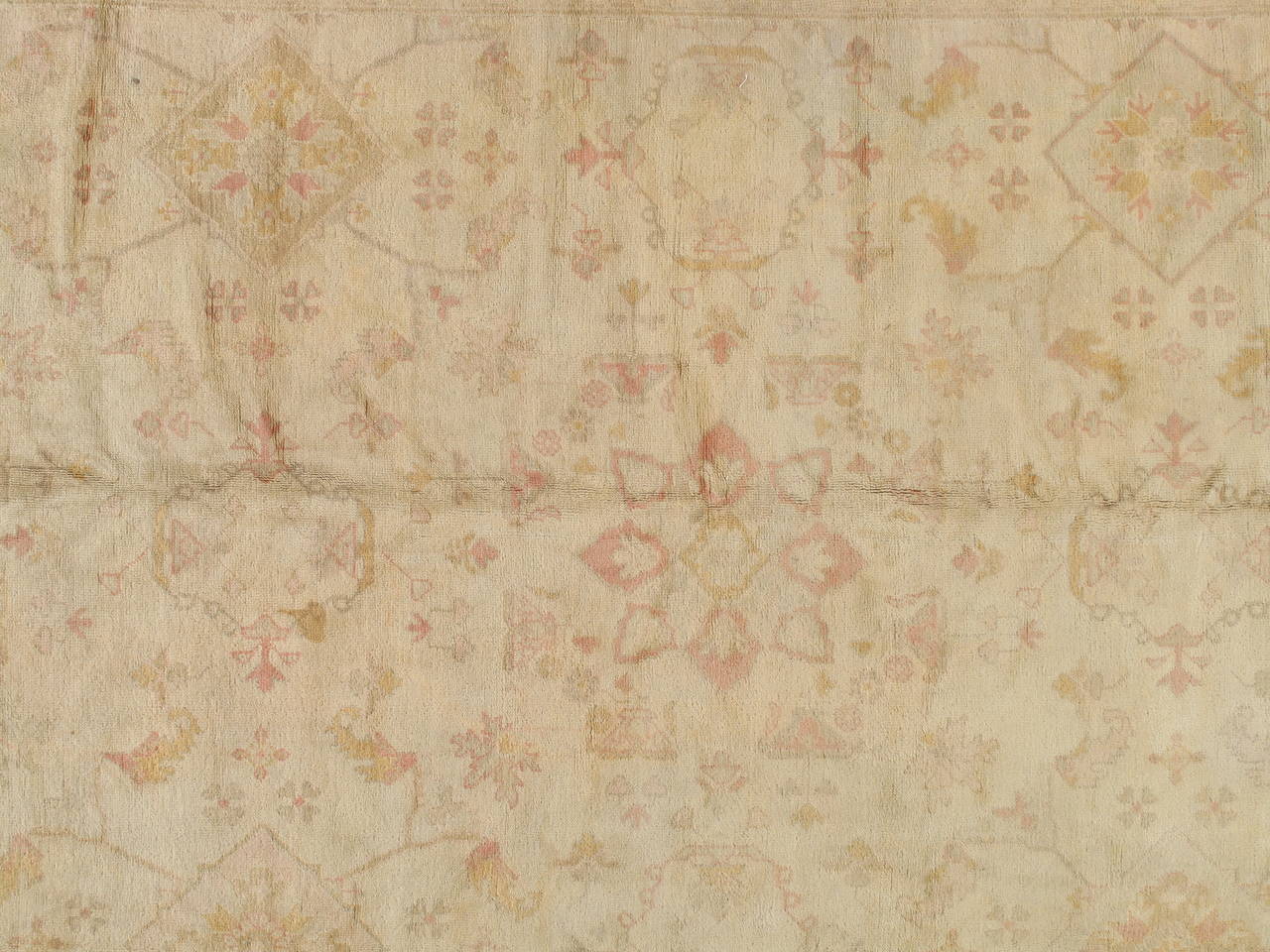 Antiker antiker Oushak-Teppich, handgefertigter orientalischer Teppich mit Korallenkoralle, Taupe, Creme fein im Zustand „Gut“ im Angebot in Port Washington, NY