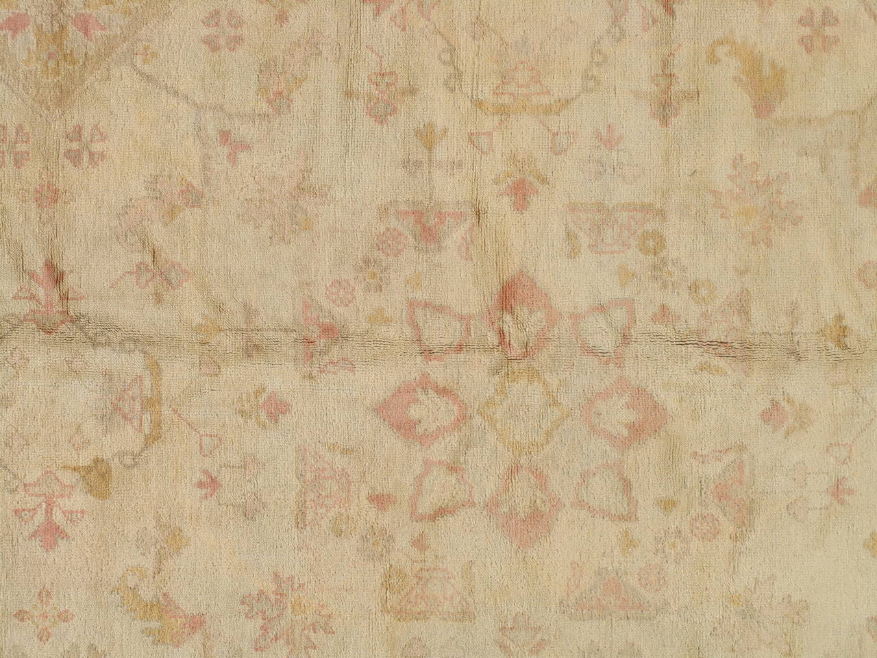 Antiker antiker Oushak-Teppich, handgefertigter orientalischer Teppich mit Korallenkoralle, Taupe, Creme fein (19. Jahrhundert) im Angebot