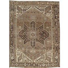 Antique Serapi Carpet, Hand Knotted Wool Oriental Rug, Taupe and Brown Rug