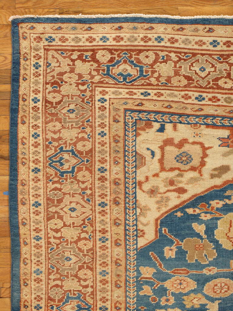 Antiker persischer Sultanabad-Teppich, handgefertigter orientalischer Teppich, hellblau, Terrakotta (Persisch) im Angebot