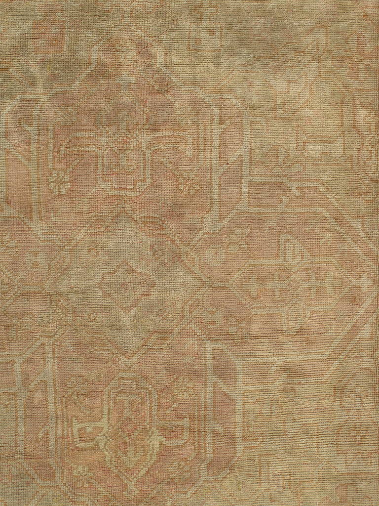 Hand-Knotted Antique Oushak Carpet, Handmade Oriental Rug, Shrimp Rug, Taupe, Cream Fine Rug