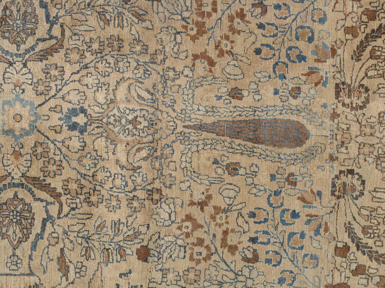 Wool Antique Persian Tabriz Carpet, Handmade Oriental Rug, Beige, Light Blue, Taupe For Sale