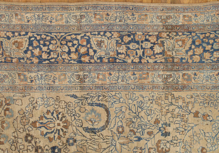 Hand-Knotted Antique Persian Tabriz Carpet, Handmade Oriental Rug, Beige, Light Blue, Taupe For Sale