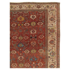 Antique Persian Serapi Carpet, Handmade Wool Oriental Rug, Rust, Ivory, Lt Blue