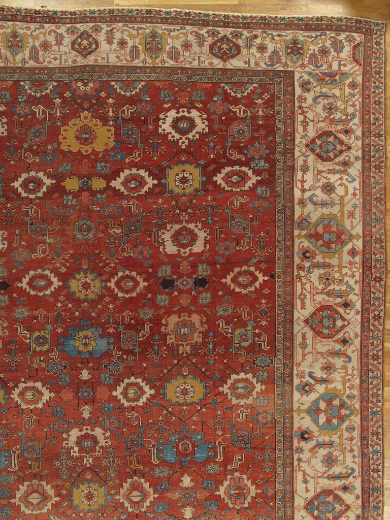 Antique Serapi carpets are one of the most sought after rugs particularly in America and England for many years. Antique Serapi rugs are a major draw particularly in big city America. Serapi carpets were woven on the level of small workshop with