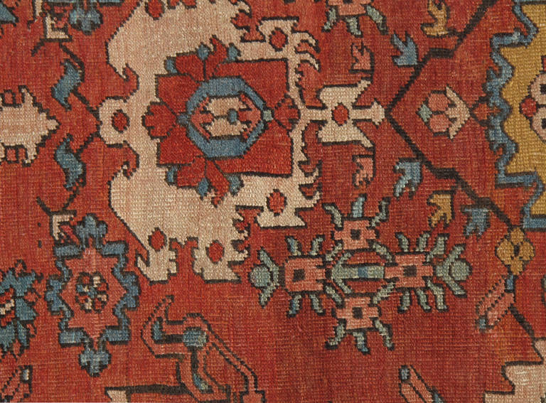 Antique Persian Serapi Carpet, Handmade Wool Oriental Rug, Rust, Ivory, Lt Blue For Sale 3