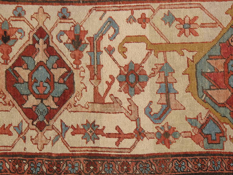 Alfombra Persa Serapi Antigua, Alfombra Oriental de Lana Hecha a Mano, Óxido, Marfil, Azul Claro en venta 2