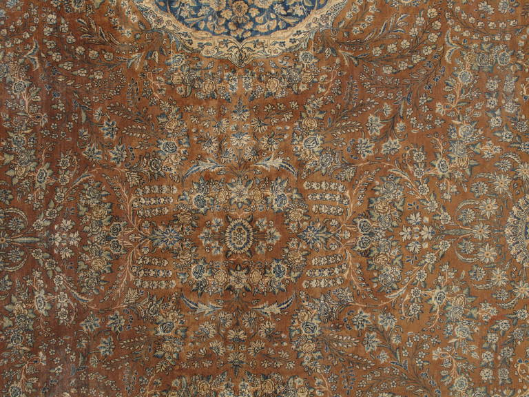 Antique Persian Lavar Kerman Carpet, Handmade Rug, Brown, Taupe, Light Blue Navy 1