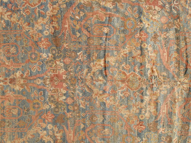Hand-Knotted Antique Persian Sultanabad Carpet, Handmade Oriental Rug, Light Blue, Taupe Fine