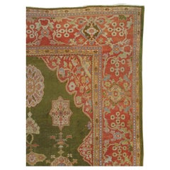 Antique Persian Sultanabad Carpet Green, Coral-Red, Light Blue, Gold and Ivory