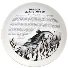 Piero Fornasetti Fleming Joffe Recipe Plate- Dragon Lizard-au-Feu.