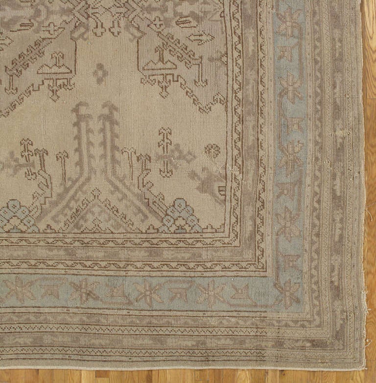 Hand-Knotted Antique Oushak Carpet, Turkish Handmade Oriental Rugs Gray, Taupe and Light Blue