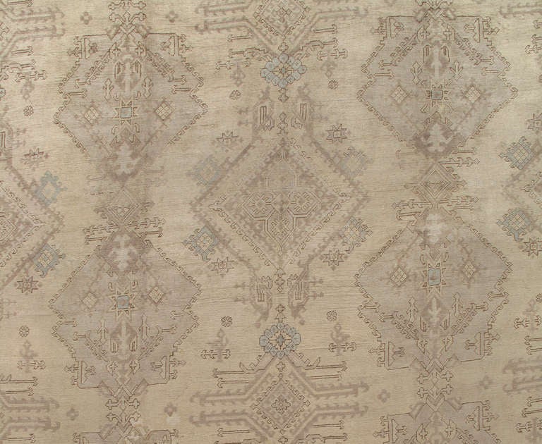 20th Century Antique Oushak Carpet, Turkish Handmade Oriental Rugs Gray, Taupe and Light Blue