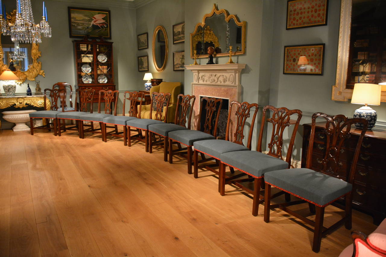 Georgian 18th Century, Set of Ten Carved Mahogany Chippendale Period Dining Chairs For Sale