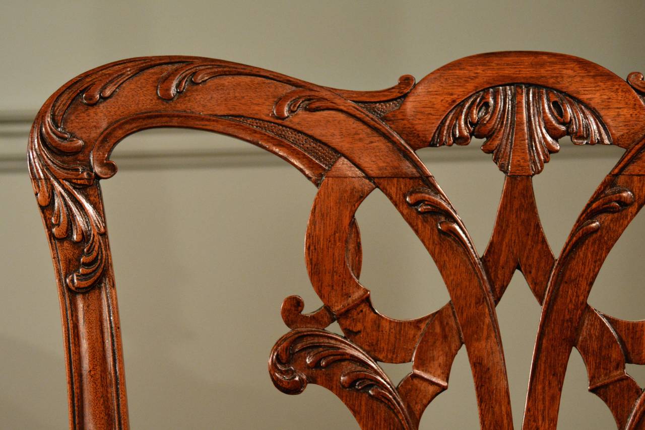 18th Century and Earlier 18th Century, Set of Ten Carved Mahogany Chippendale Period Dining Chairs For Sale