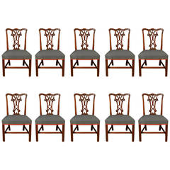 18th Century, Set of Ten Carved Mahogany Chippendale Period Dining Chairs