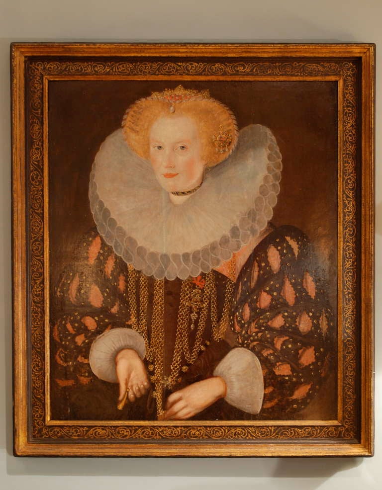 An oil on panel of an Elizabethan lady. Circa 1585.