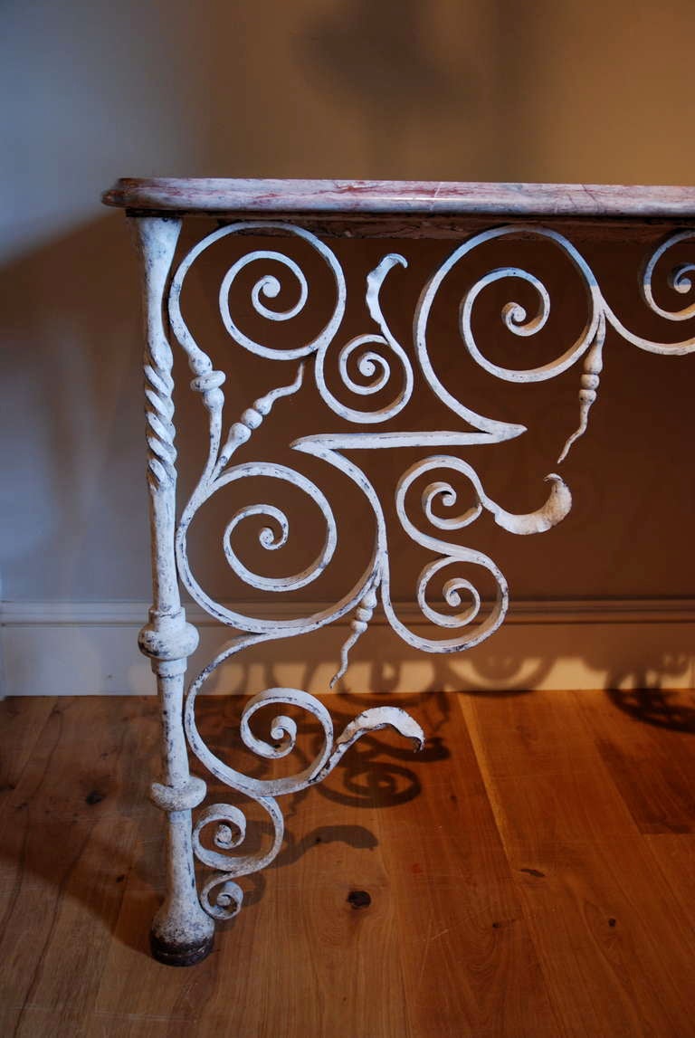 Wrought Iron 18th Century wrought iron pair of marble top Console Tables