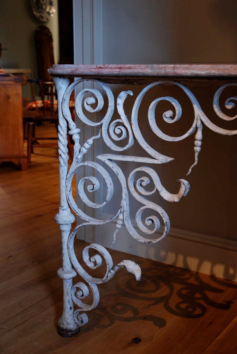 18th Century wrought iron pair of marble top Console Tables 3