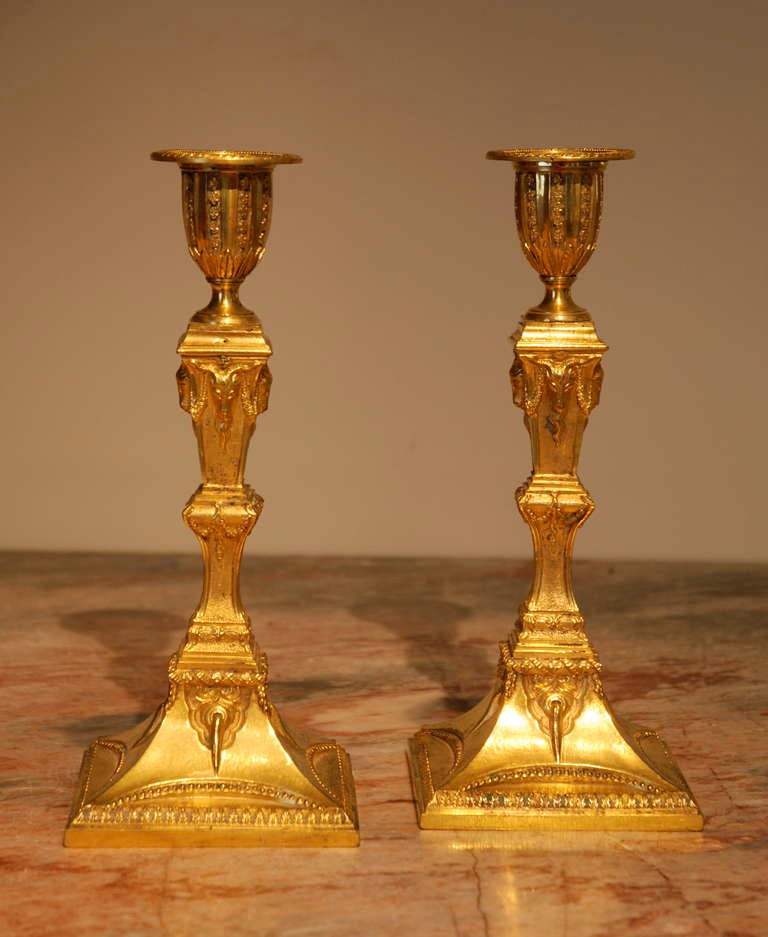  18th Century pair of neo-classical Candlesticks. In Good Condition For Sale In Salisbury Wiltshire, GB