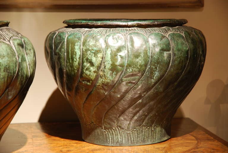 Italian 17th Century copper urns.