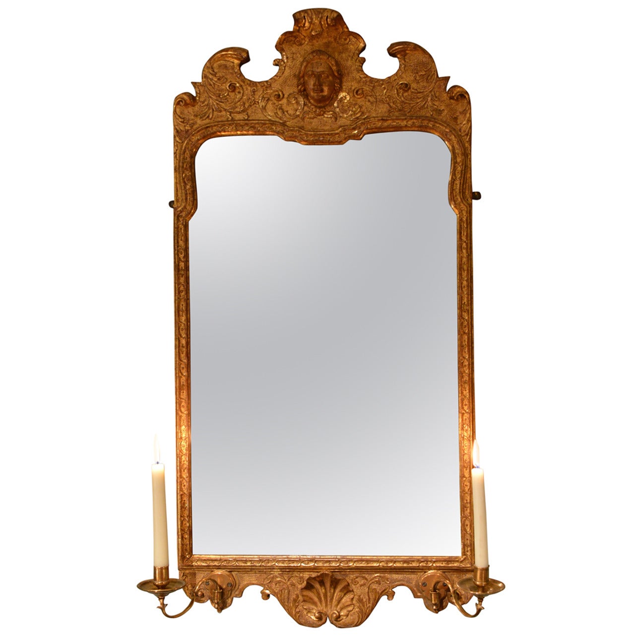 18th Century Carved Gilt Gesso Mirror with Candle sconces For Sale