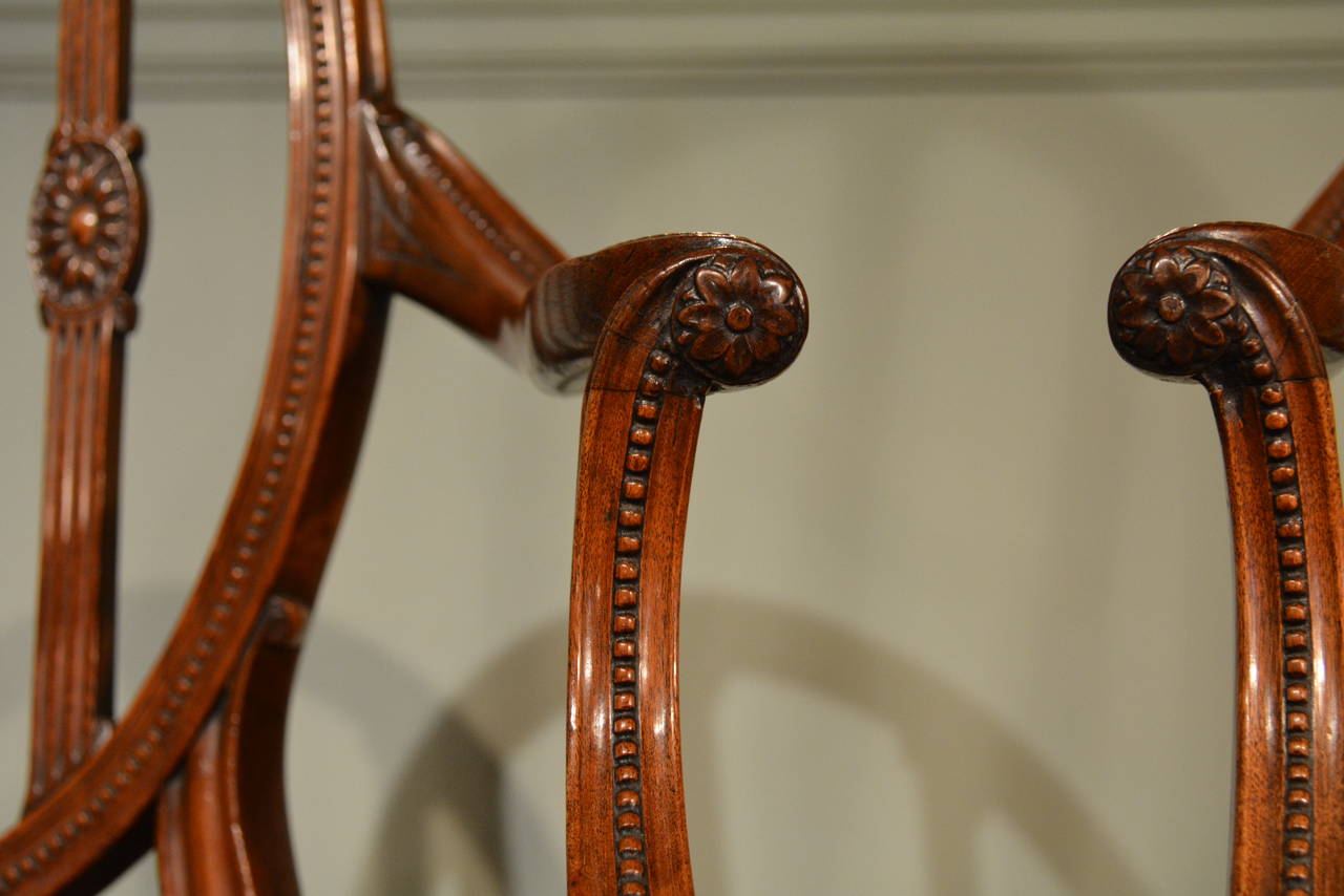 Hand-Carved 18th Century Pair of Carved Mahogany, Oval Backed Armchairs