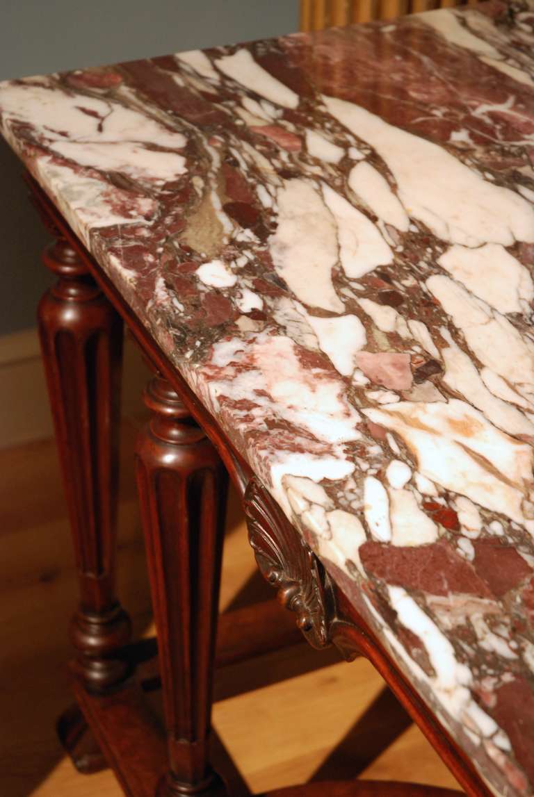 Carved 18th Century Mahogany Marble-Top Side Table For Sale