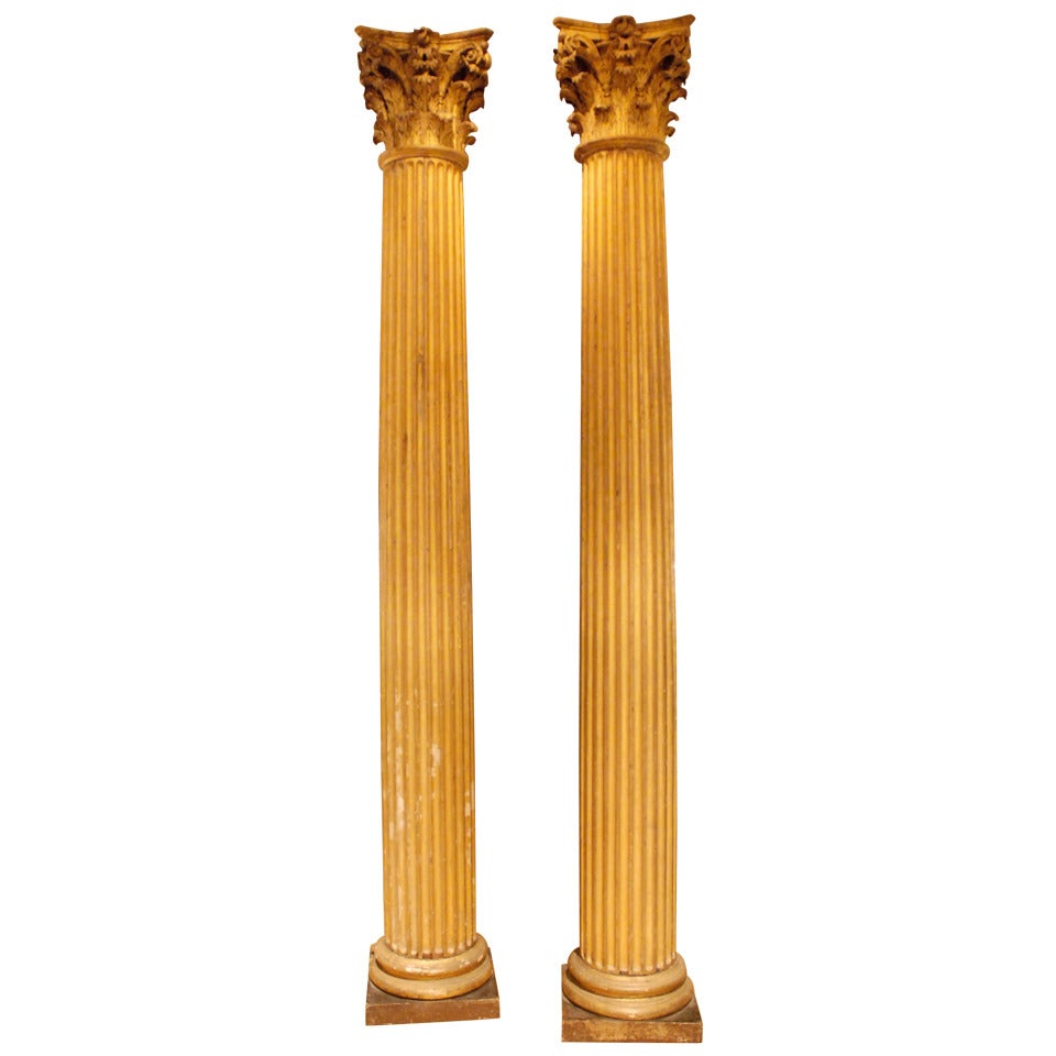 Pair of 18th Century Dramatic Classical Carved Giltwood Columns