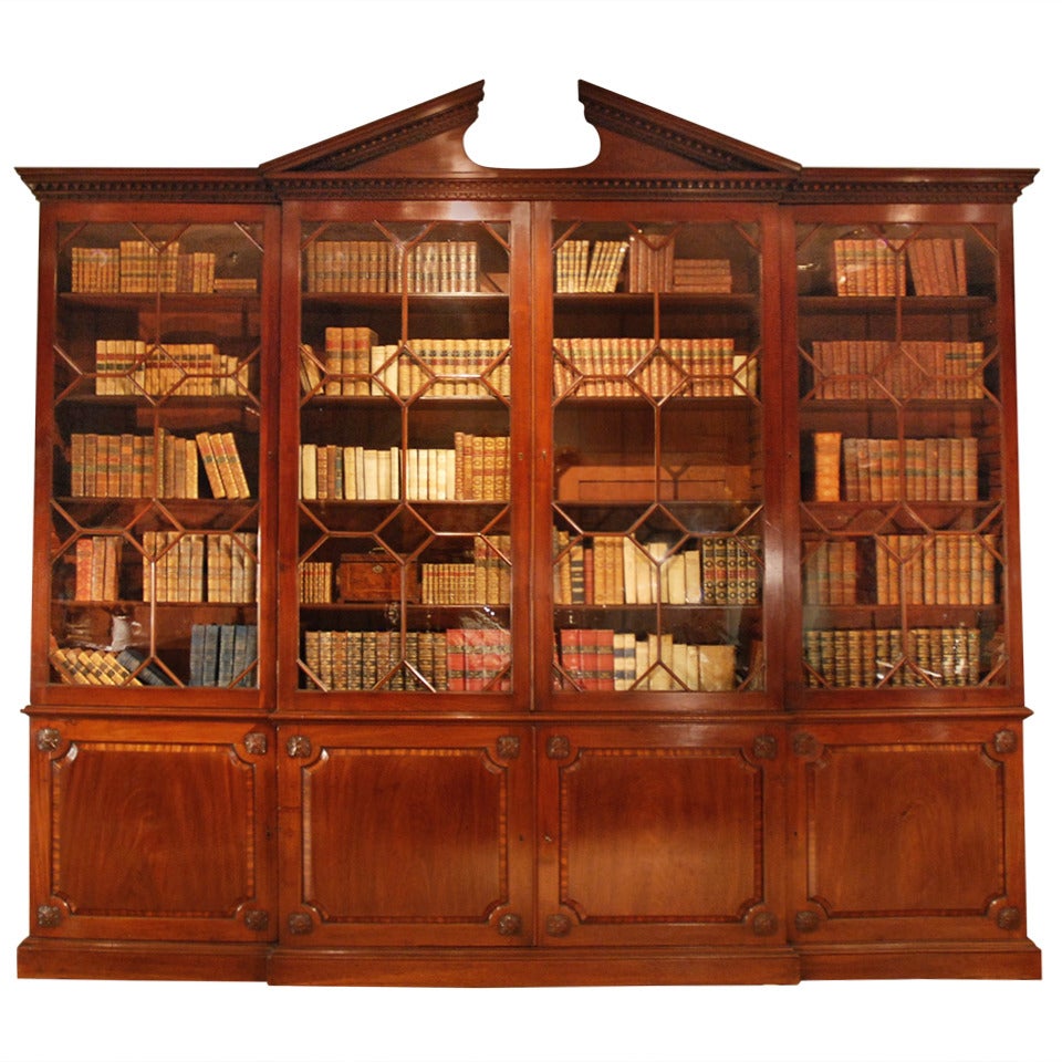 18th Century Architectural Mahogany Breakfront Bookcase For Sale