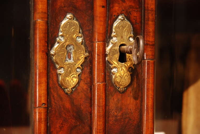 British A rare early 18th Century veneered walnut display cabinet/ bookcase