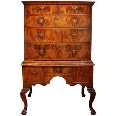 Early 18th Century English Veneered Walnut Highboy or Chest on Stand