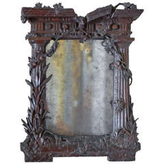 Small Early 18th Century Carved Walnut Italian "Ruined" Classical Mirror