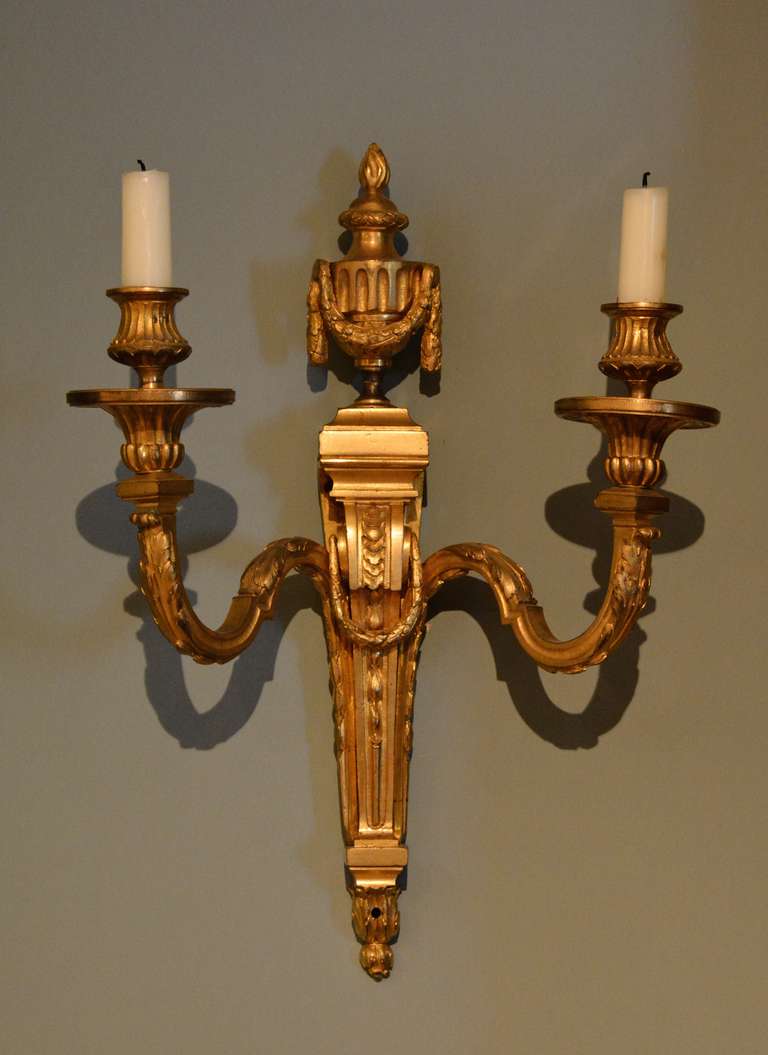 18th Century Pair of French Neoclassical Two-Light Candle Sconces